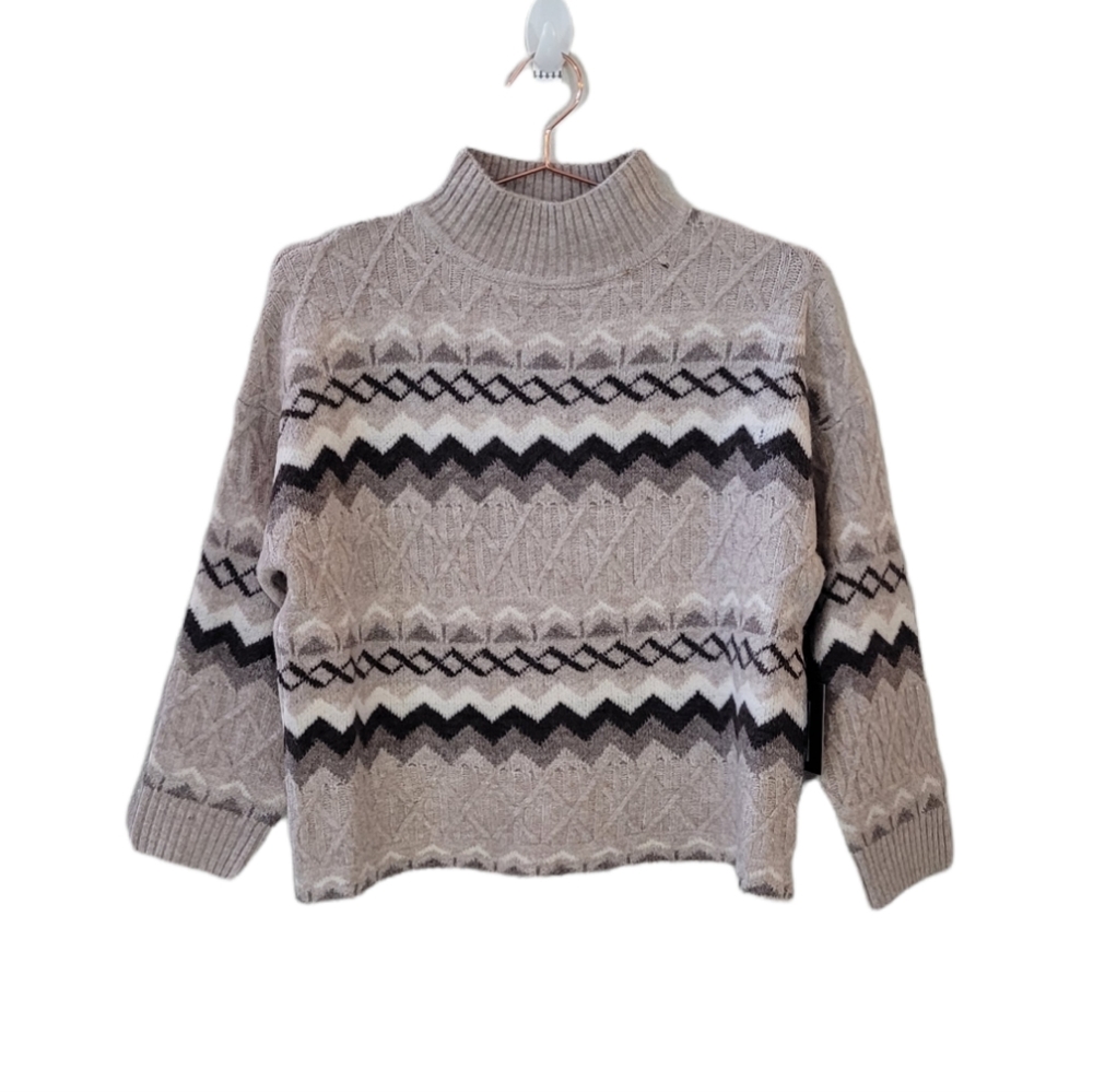 CLICHÉ Oatmeal Mock Neck Fairaisle Sweater Size S
